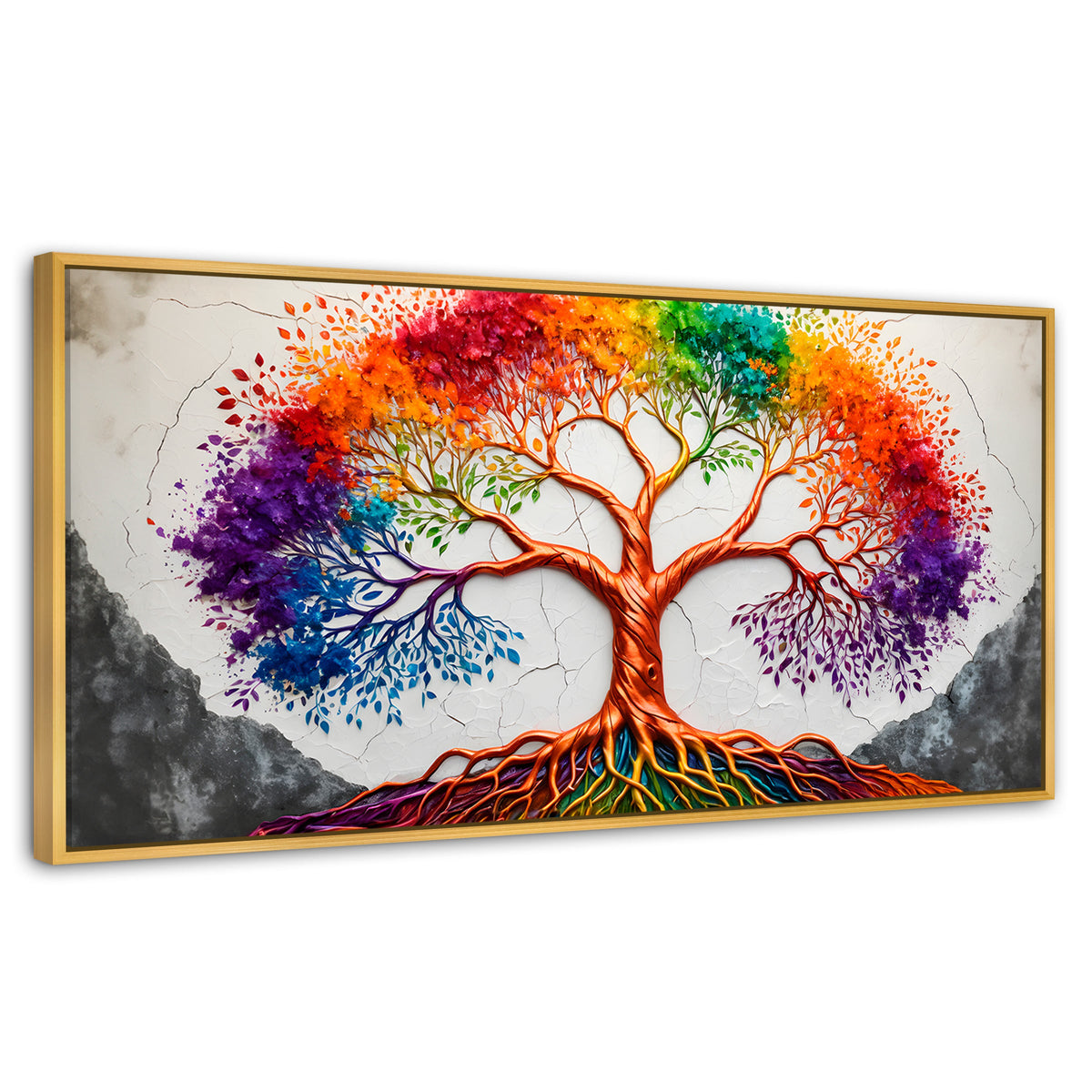 Cuadros Decorativos Canvas Revolution | Arbol Vida Arcoiris | Panoramico | Portada | Marco Madera