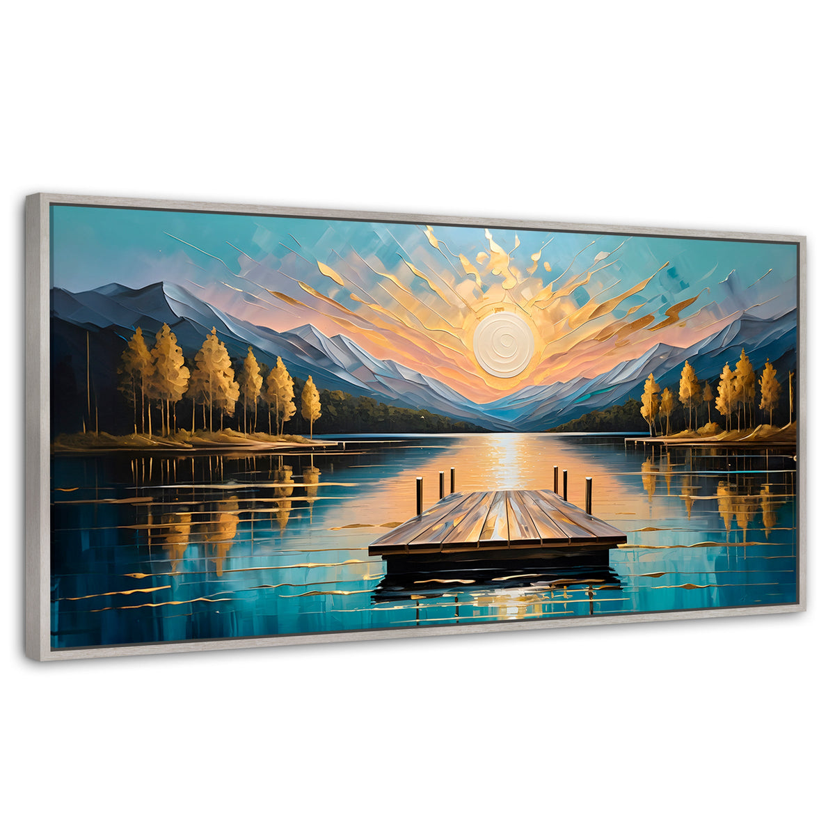 Cuadros Decorativos Canvas Revolution | Atardecer En Muelle | Panoramico | Portada | Marco Blanco