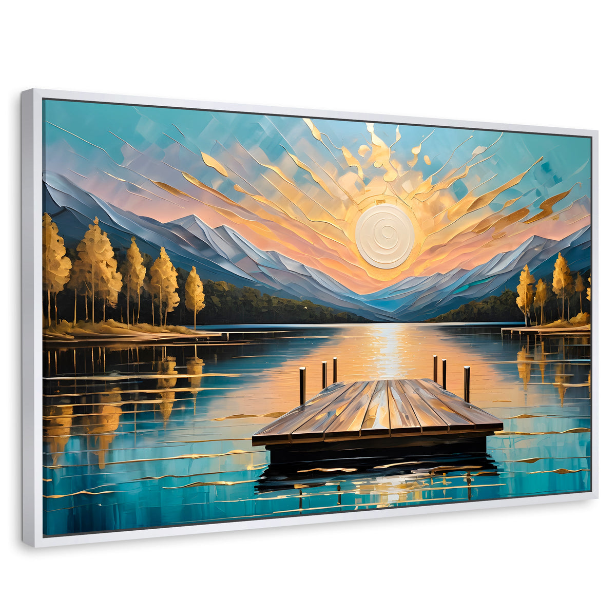 Cuadros Decorativos Canvas Revolution | Atardecer En Muelle | Rectangular | Portada | Marco Blanco