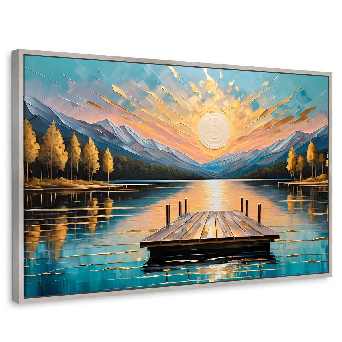 Cuadros Decorativos Canvas Revolution | Atardecer En Muelle | Rectangular | Portada | Marco Plateado