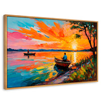 Cuadros Decorativos Canvas Revolution | Atardecer Lago | Rectangular | Portada | Marco Madera