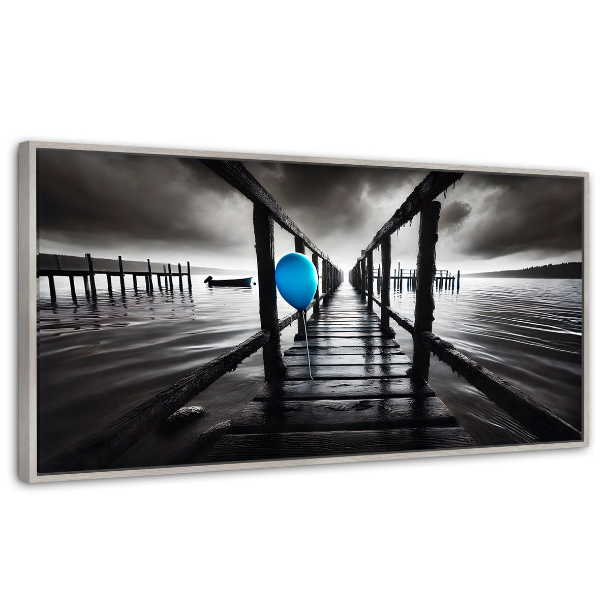Cuadros Decorativos Canvas Revolution | Azul En El Muelle | Panoramico | Portada | Marco Blanco