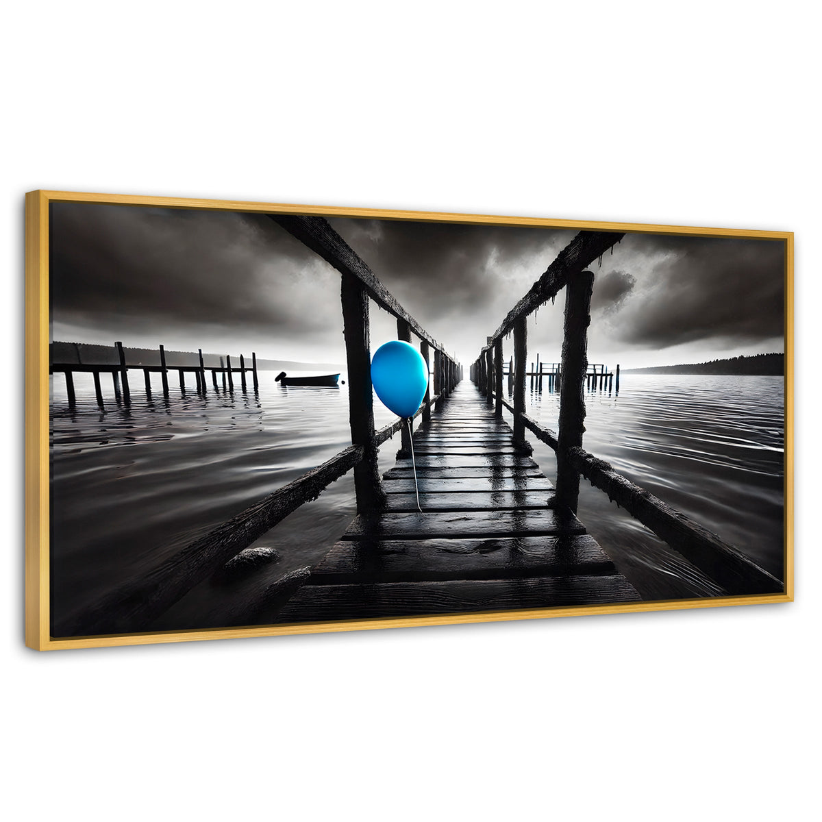 Cuadros Decorativos Canvas Revolution | Azul En El Muelle | Panoramico | Portada | Marco Madera
