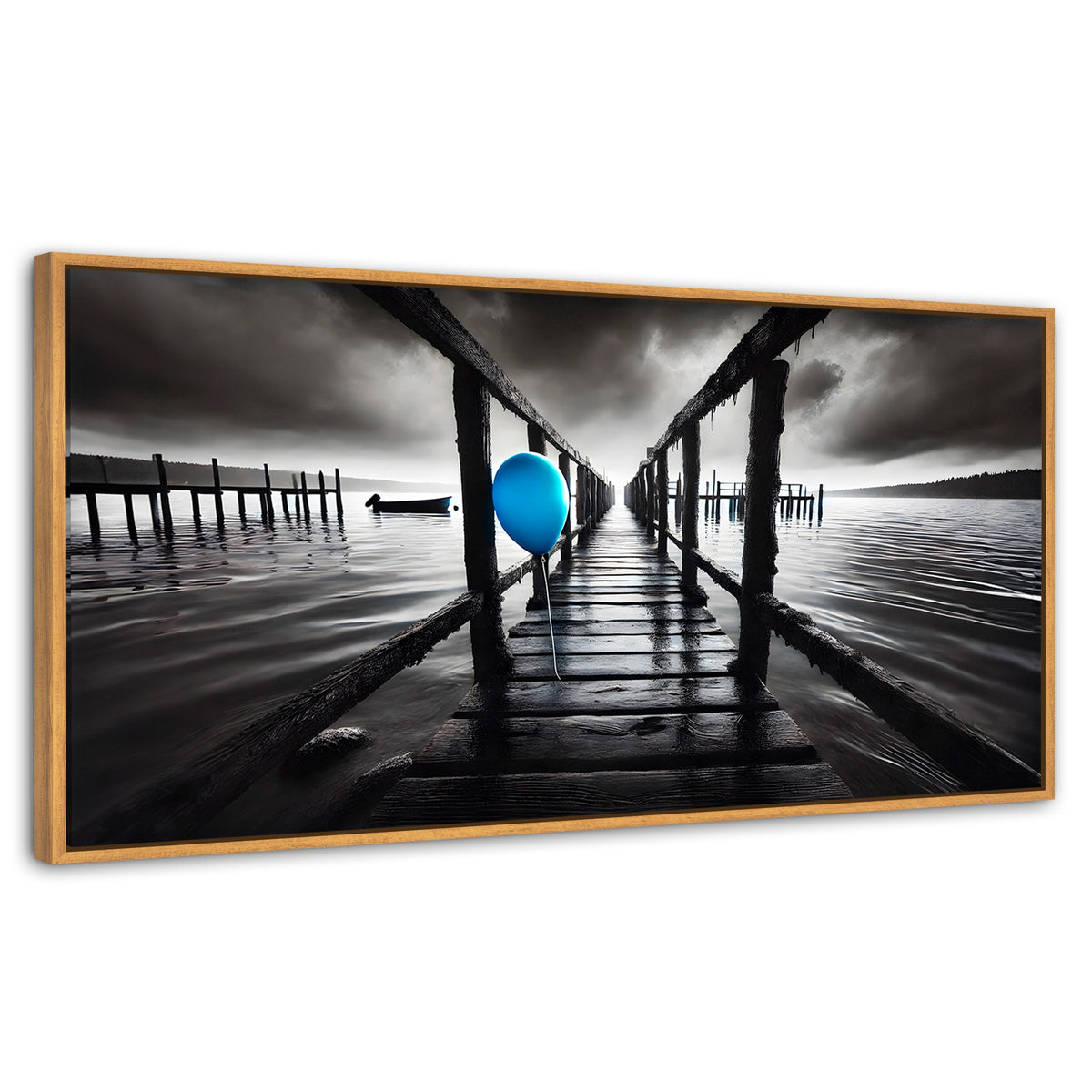 Cuadros Decorativos Canvas Revolution | Azul En El Muelle | Panoramico | Portada | Marco Negro
