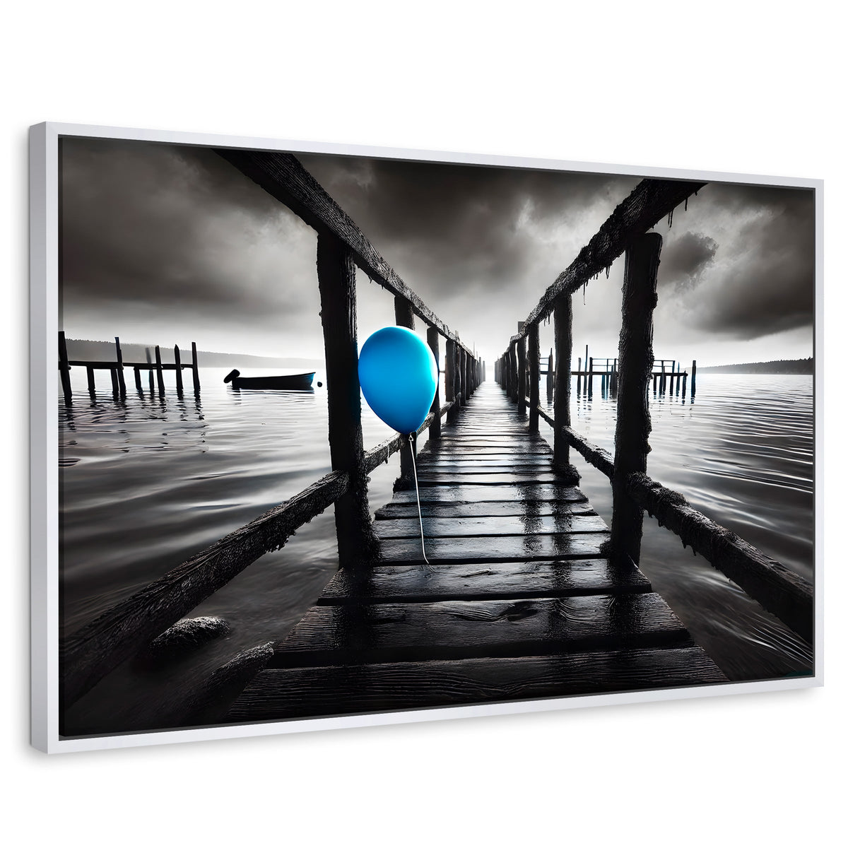 Cuadros Decorativos Canvas Revolution | Azul En El Muelle | Rectangular | Portada | Marco Blanco