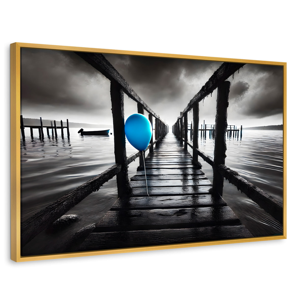 Cuadros Decorativos Canvas Revolution | Azul En El Muelle | Rectangular | Portada | Marco Dorado