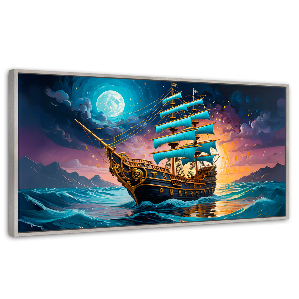 Cuadros Decorativos Canvas Revolution | Barco Mar Profundo | Panoramico | Portada | Marco Blanco