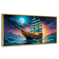 Cuadros Decorativos Canvas Revolution | Barco Mar Profundo | Panoramico | Portada | Marco Madera