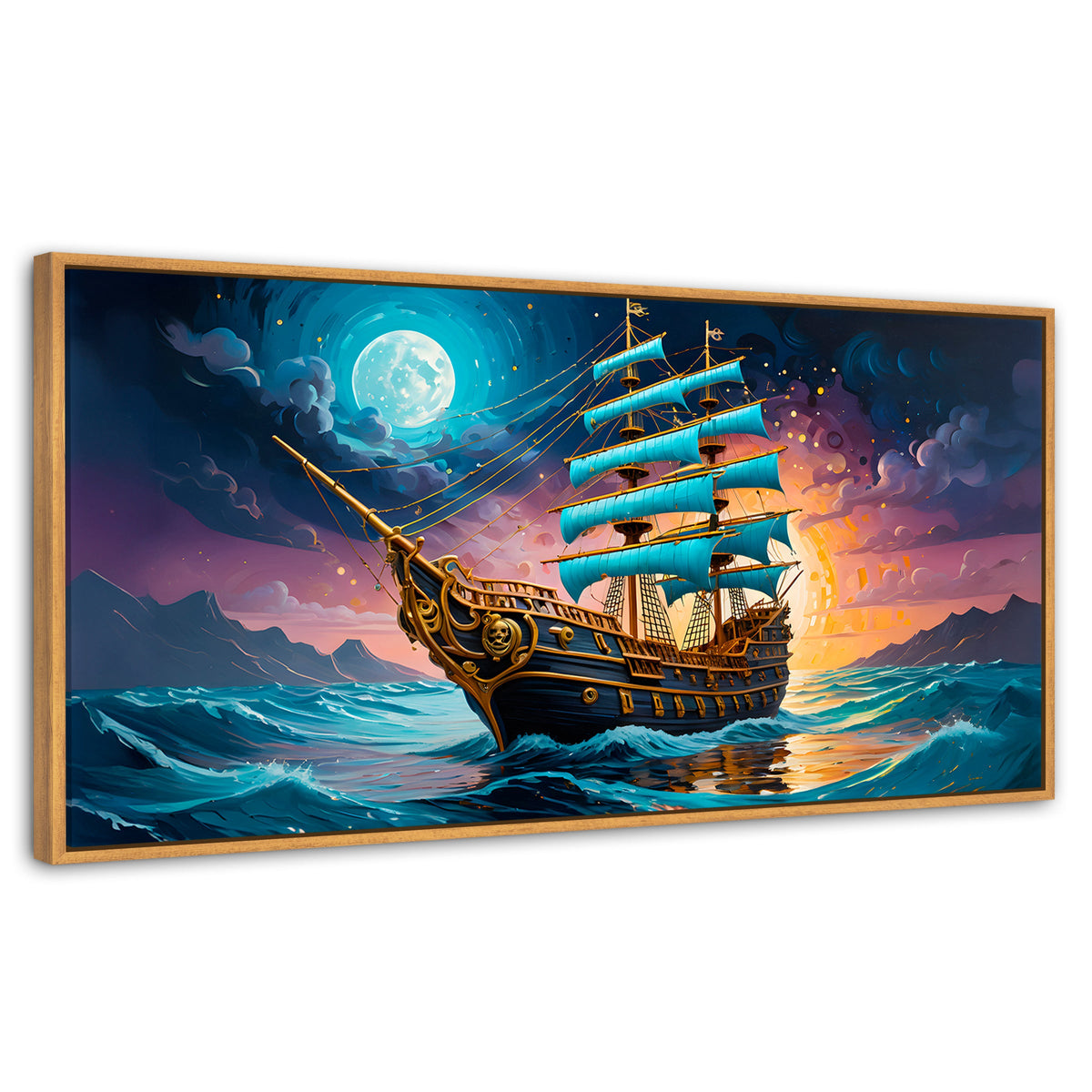 Cuadros Decorativos Canvas Revolution | Barco Mar Profundo | Panoramico | Portada | Marco Negro