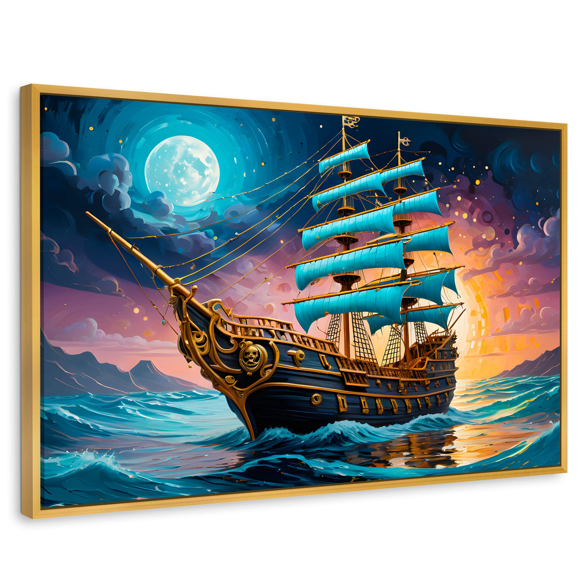 Cuadros Decorativos Canvas Revolution | Barco Mar Profundo | Rectangular | Portada | Marco Dorado