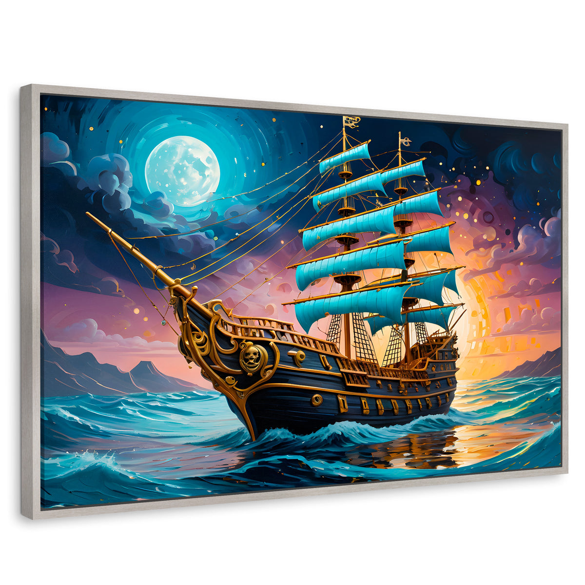 Cuadros Decorativos Canvas Revolution | Barco Mar Profundo | Rectangular | Portada | Marco Plateado