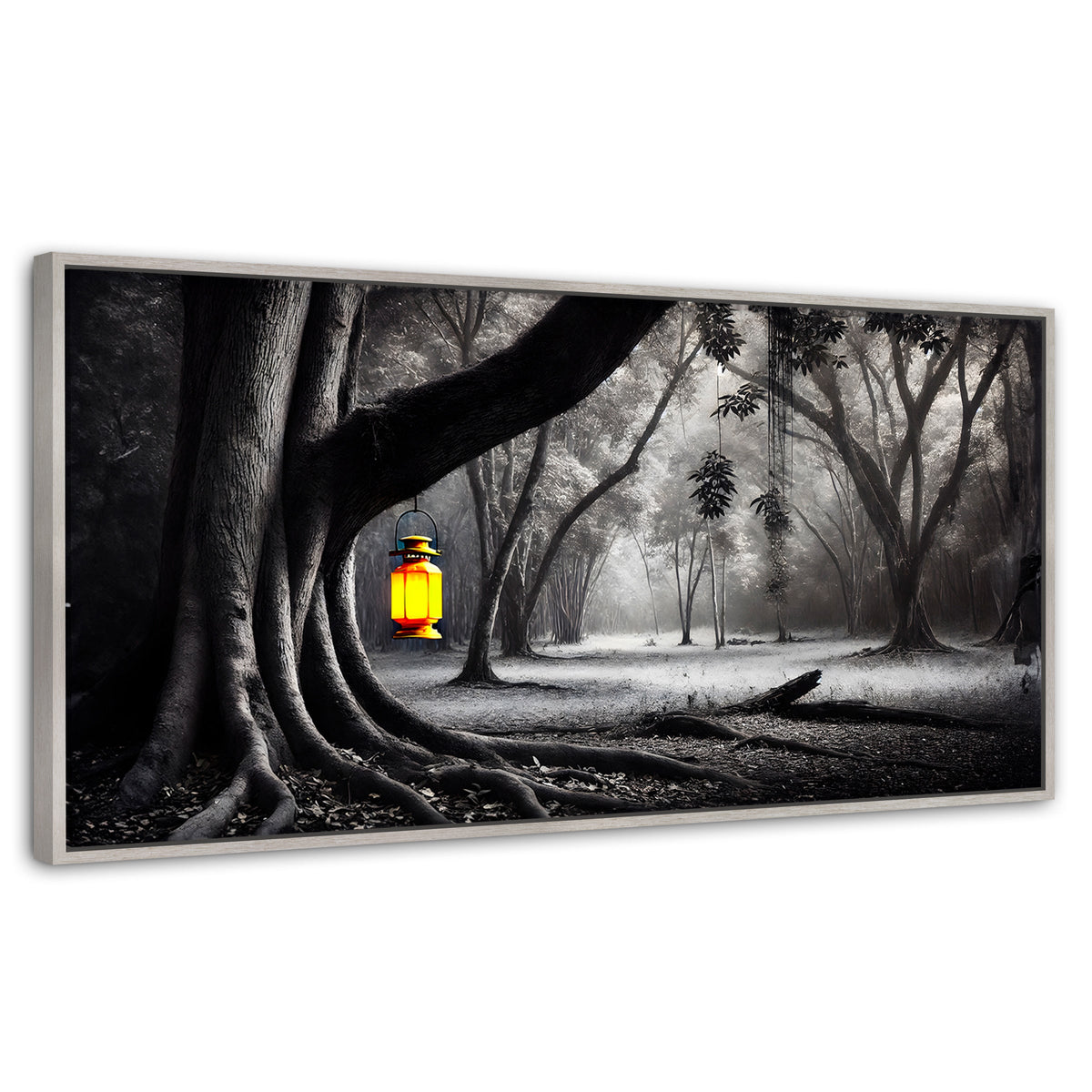 Cuadros Decorativos Canvas Revolution | Bosque Iluminado | Panoramico | Portada | Marco Blanco