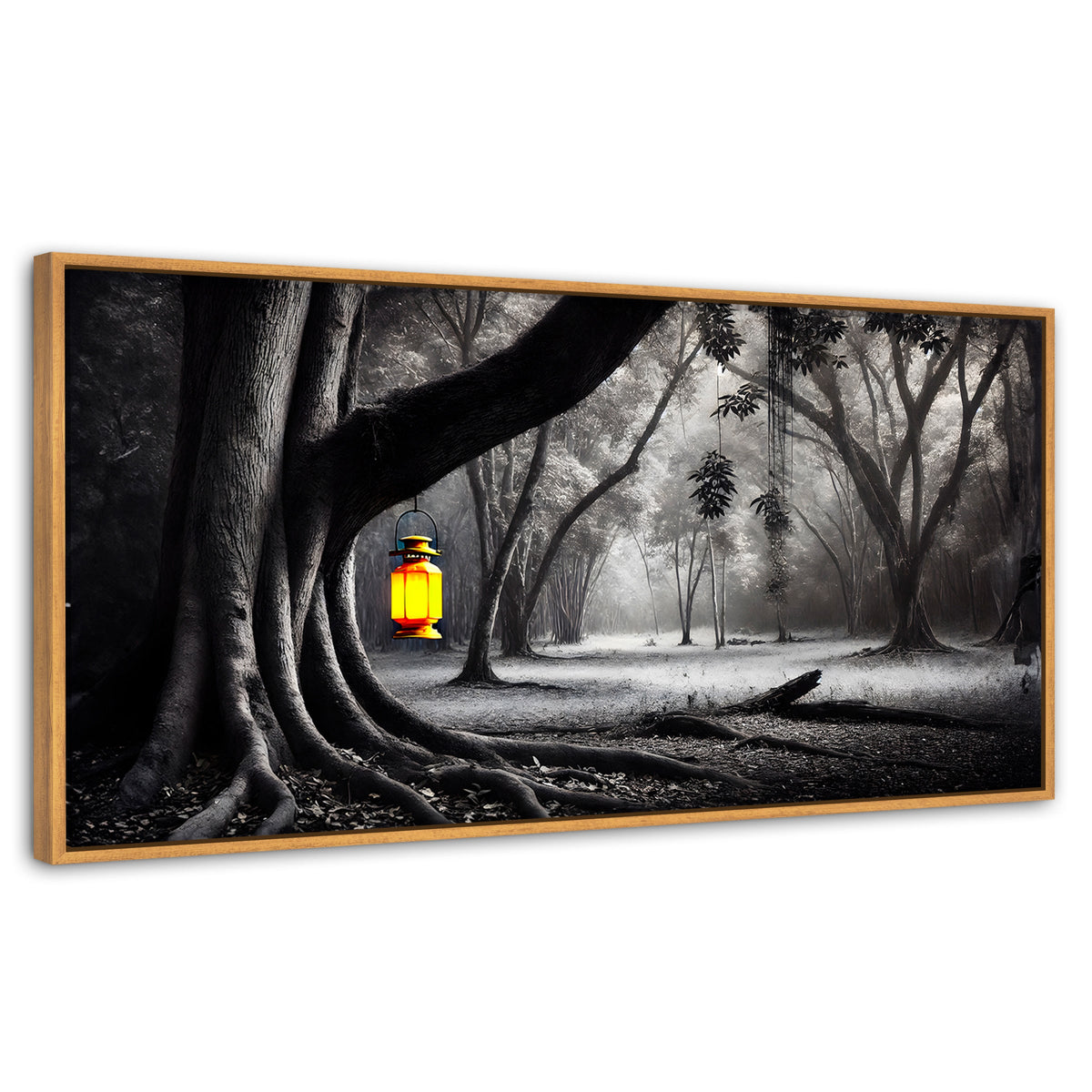 Cuadros Decorativos Canvas Revolution | Bosque Iluminado | Panoramico | Portada | Marco Negro