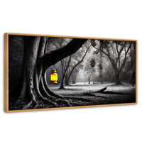 Cuadros Decorativos Canvas Revolution | Bosque Iluminado | Panoramico | Portada | Marco Negro