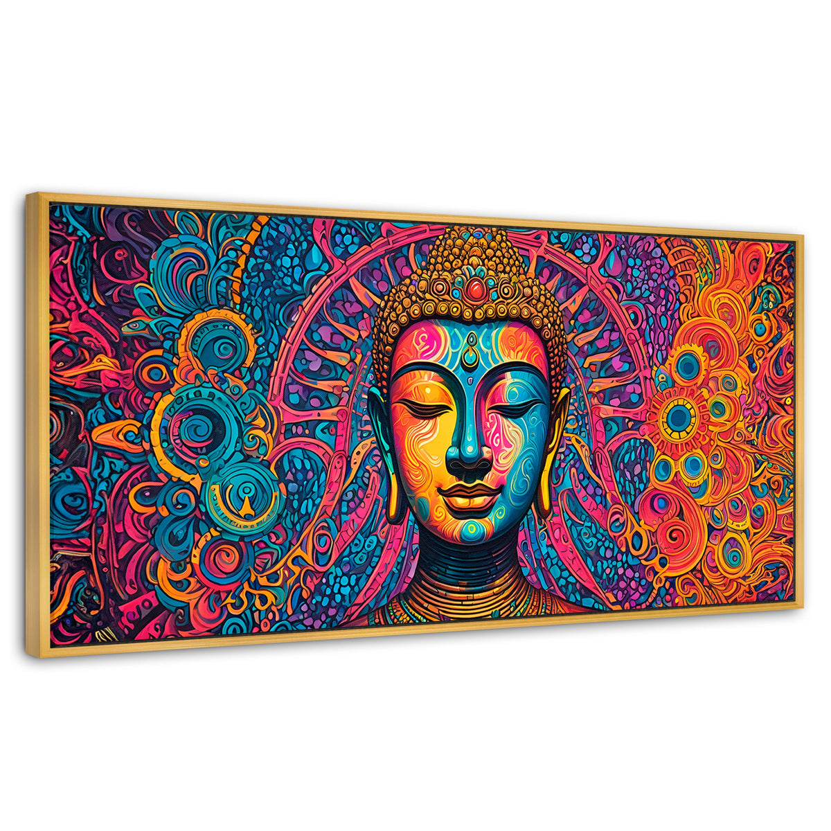 Cuadros Decorativos Canvas Revolution | Buda Mandala Neon | Panoramico | Portada