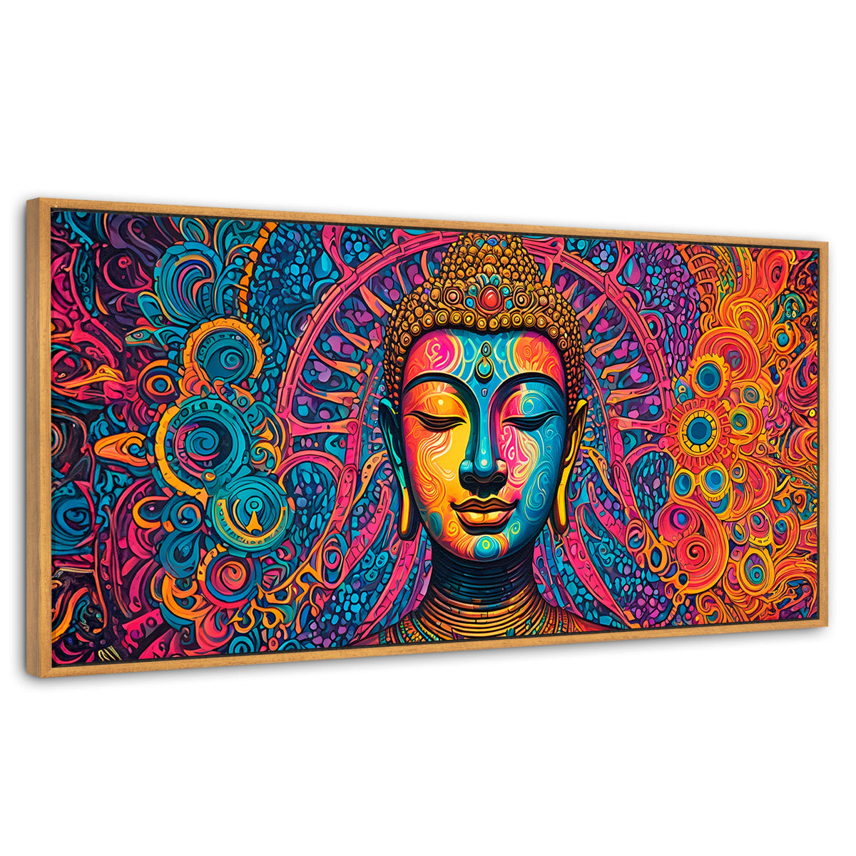 Cuadros Decorativos Canvas Revolution | Buda Mandala Neon | Panoramico | Portada