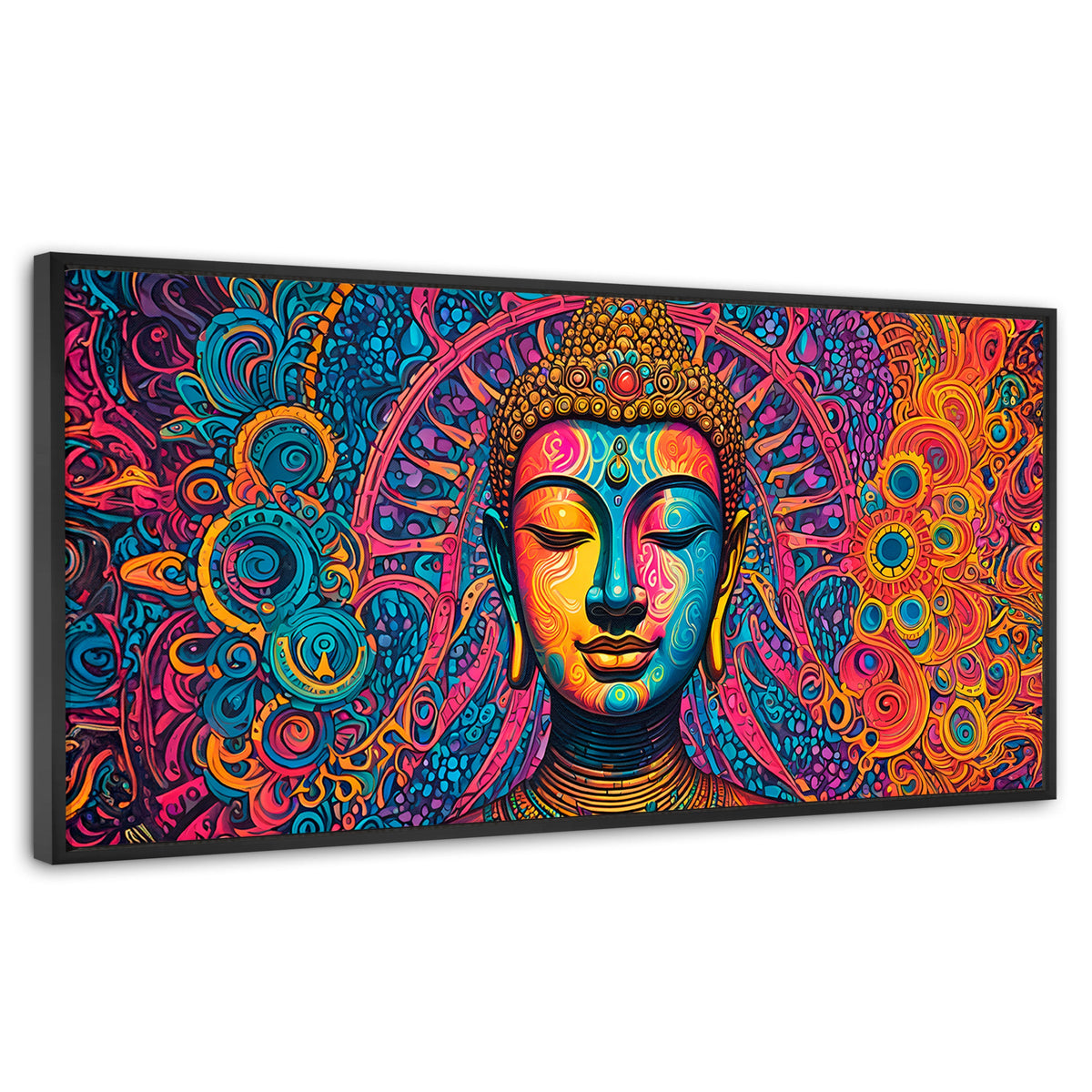 Cuadros Decorativos Canvas Revolution | Buda Mandala Neon | Panoramico | Portada