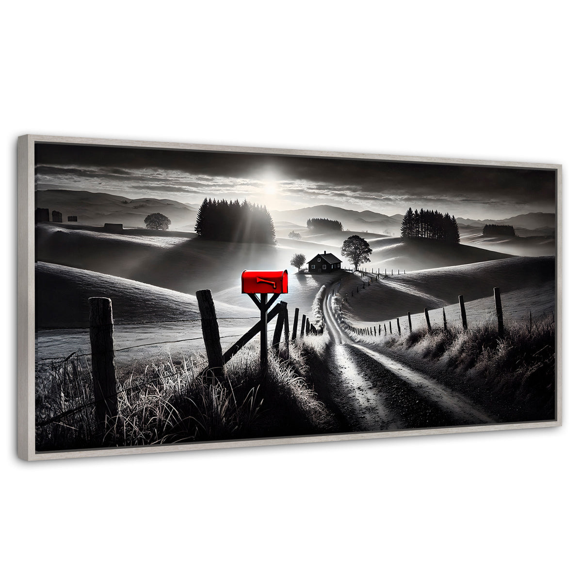 Cuadros Decorativos Canvas Revolution | Buzon En La Pradera | Panoramico | Portada | Marco Blanco