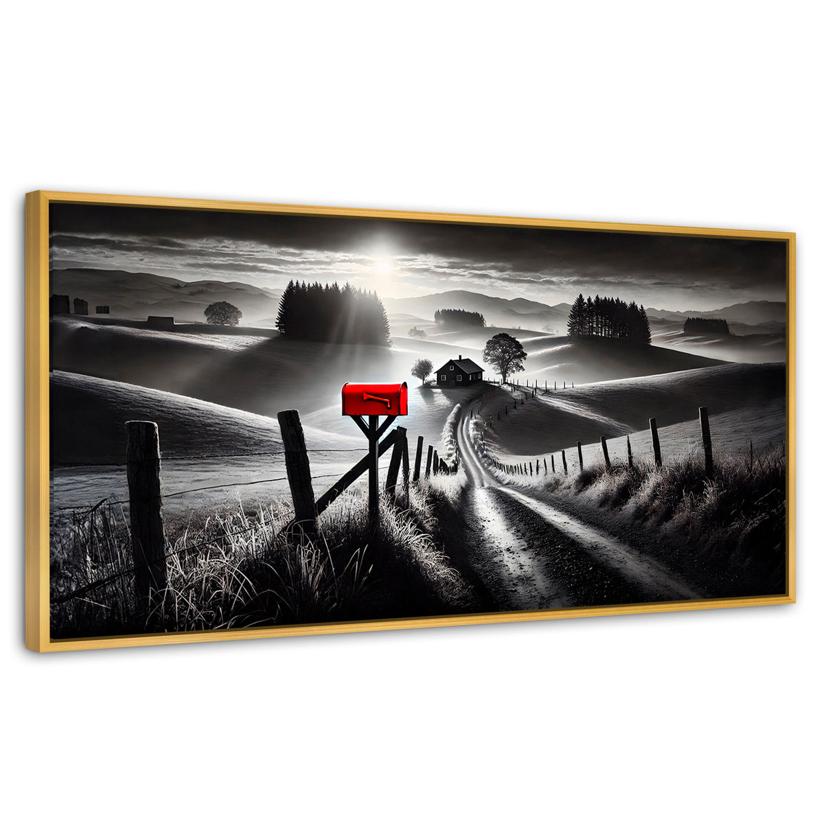 Cuadros Decorativos Canvas Revolution | Buzon En La Pradera | Panoramico | Portada | Marco Madera
