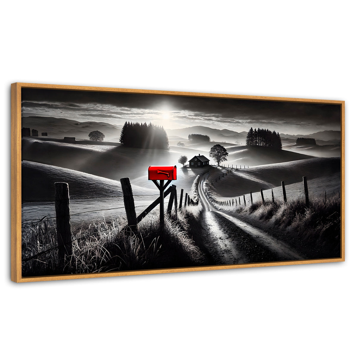 Cuadros Decorativos Canvas Revolution | Buzon En La Pradera | Panoramico | Portada | Marco Negro