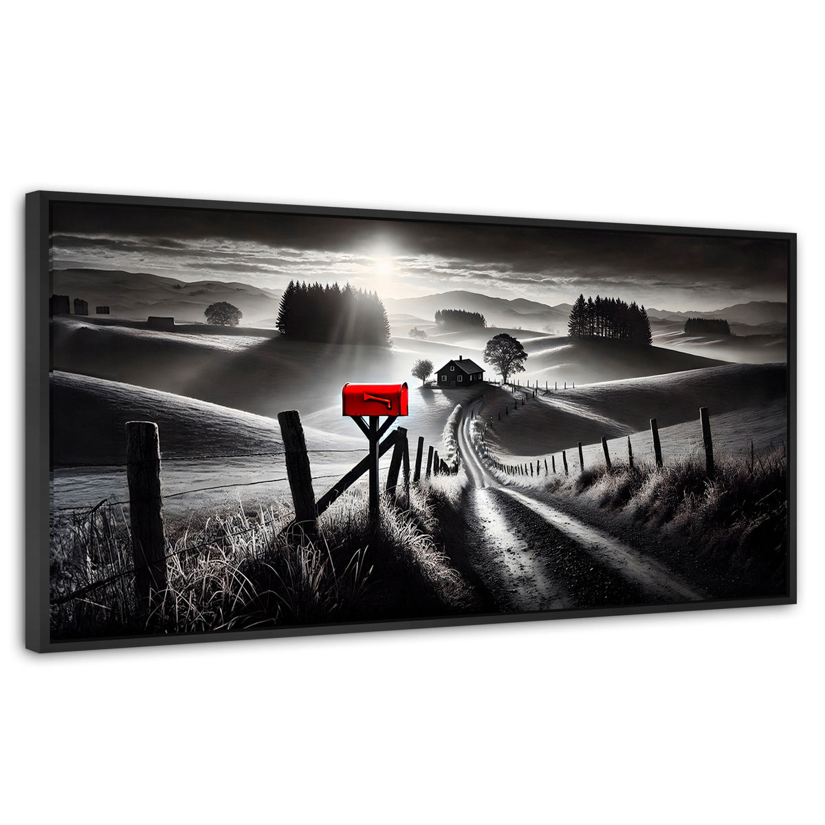 Cuadros Decorativos Canvas Revolution | Buzon En La Pradera | Panoramico | Portada | Marco Plateado