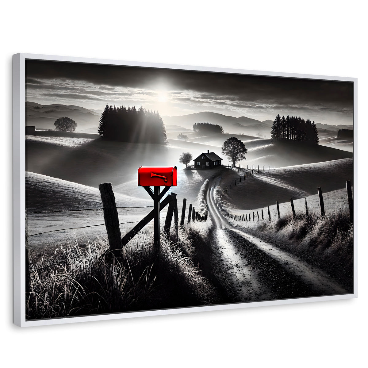 Cuadros Decorativos Canvas Revolution | Buzon En La Pradera | Rectangular | Portada | Marco Blanco