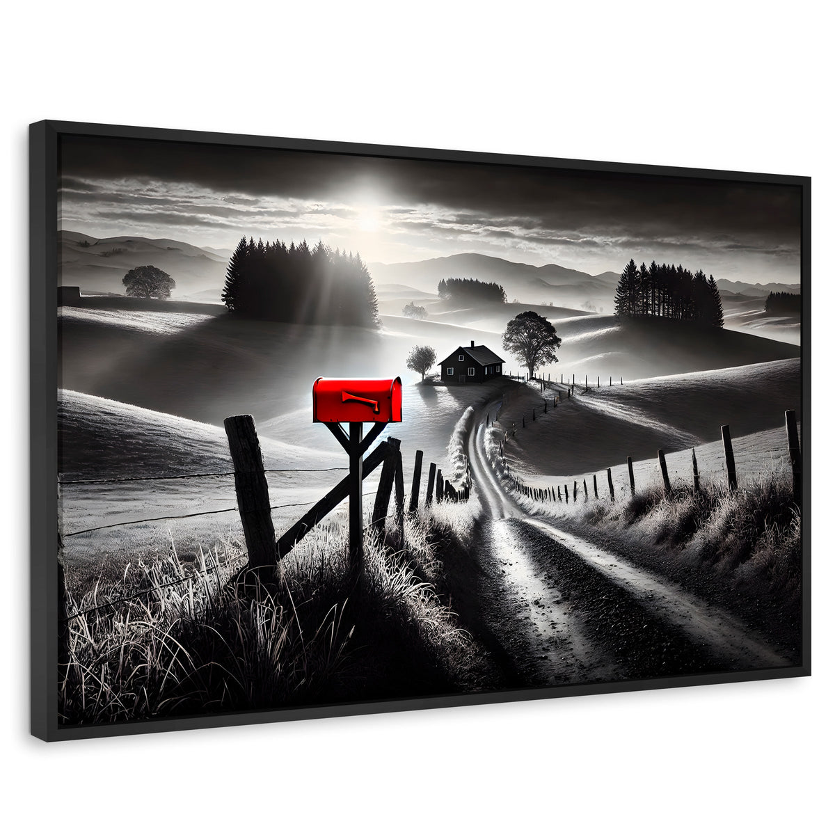 Cuadros Decorativos Canvas Revolution | Buzon En La Pradera | Rectangular | Portada | Marco Negro