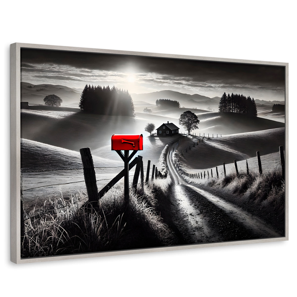 Cuadros Decorativos Canvas Revolution | Buzon En La Pradera | Rectangular | Portada | Marco Plateado