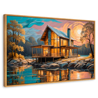Cuadros Decorativos Canvas Revolution | Cabana Junto Lago | Rectangular | Portada | Marco Madera