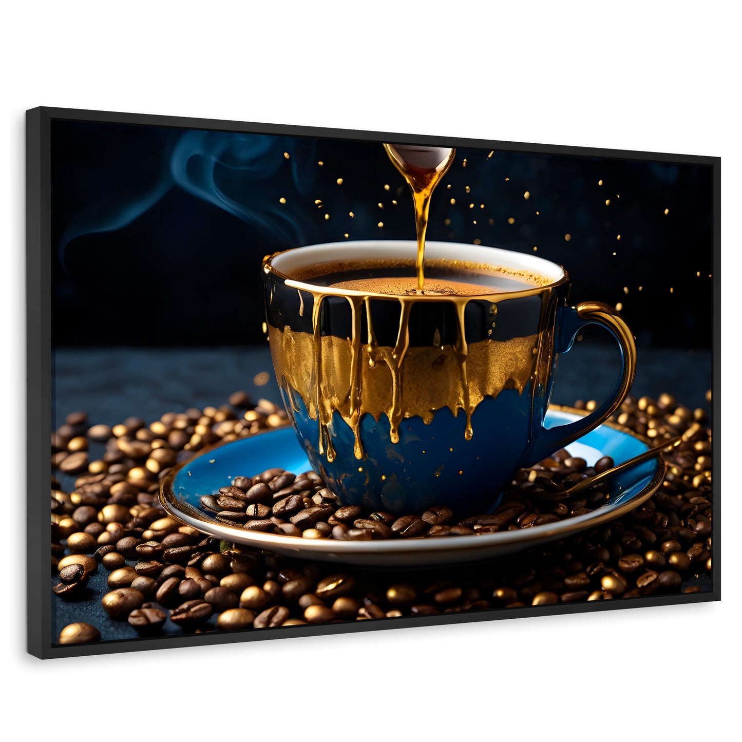 Cuadros Decorativos Canvas Revolution | Cafe Azul Zafiro | Rectangular | Portada | Marco Negro