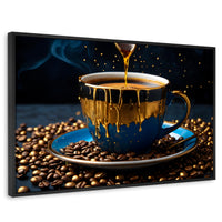 Cuadros Decorativos Canvas Revolution | Cafe Azul Zafiro | Rectangular | Portada | Marco Negro