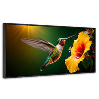 Cuadros Decorativos Canvas Revolution | Colibri Ala Nectar | Panoramico | Portada | Marco Plateado