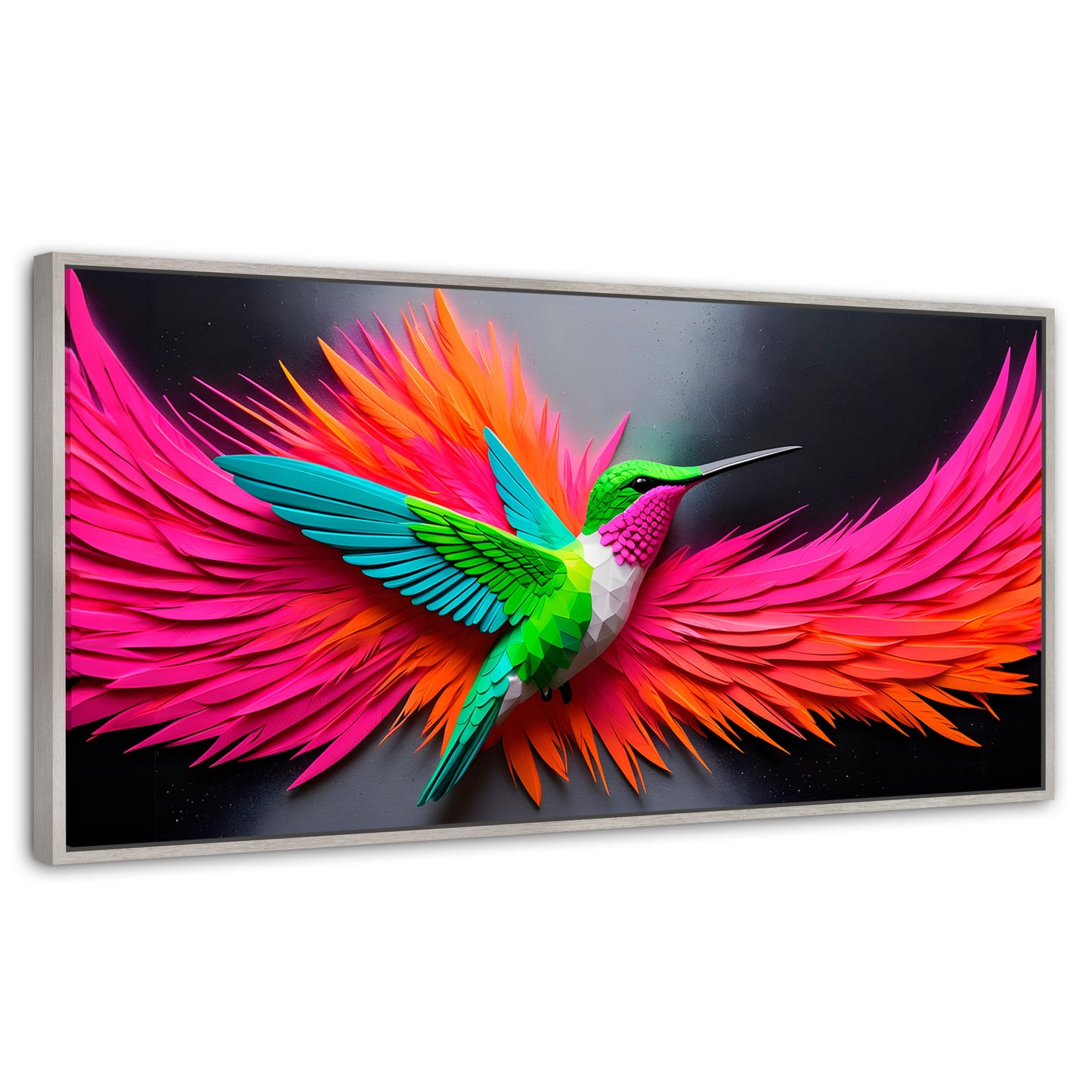 Cuadros Decorativos Canvas Revolution | Colibri Arcoiris | Panoramico | Portada | Marco Blanco