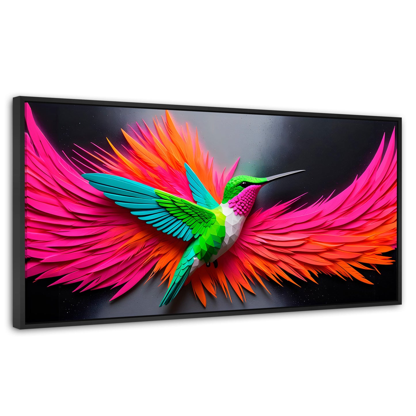 Cuadros Decorativos Canvas Revolution | Colibri Arcoiris | Panoramico | Portada | Marco Plateado