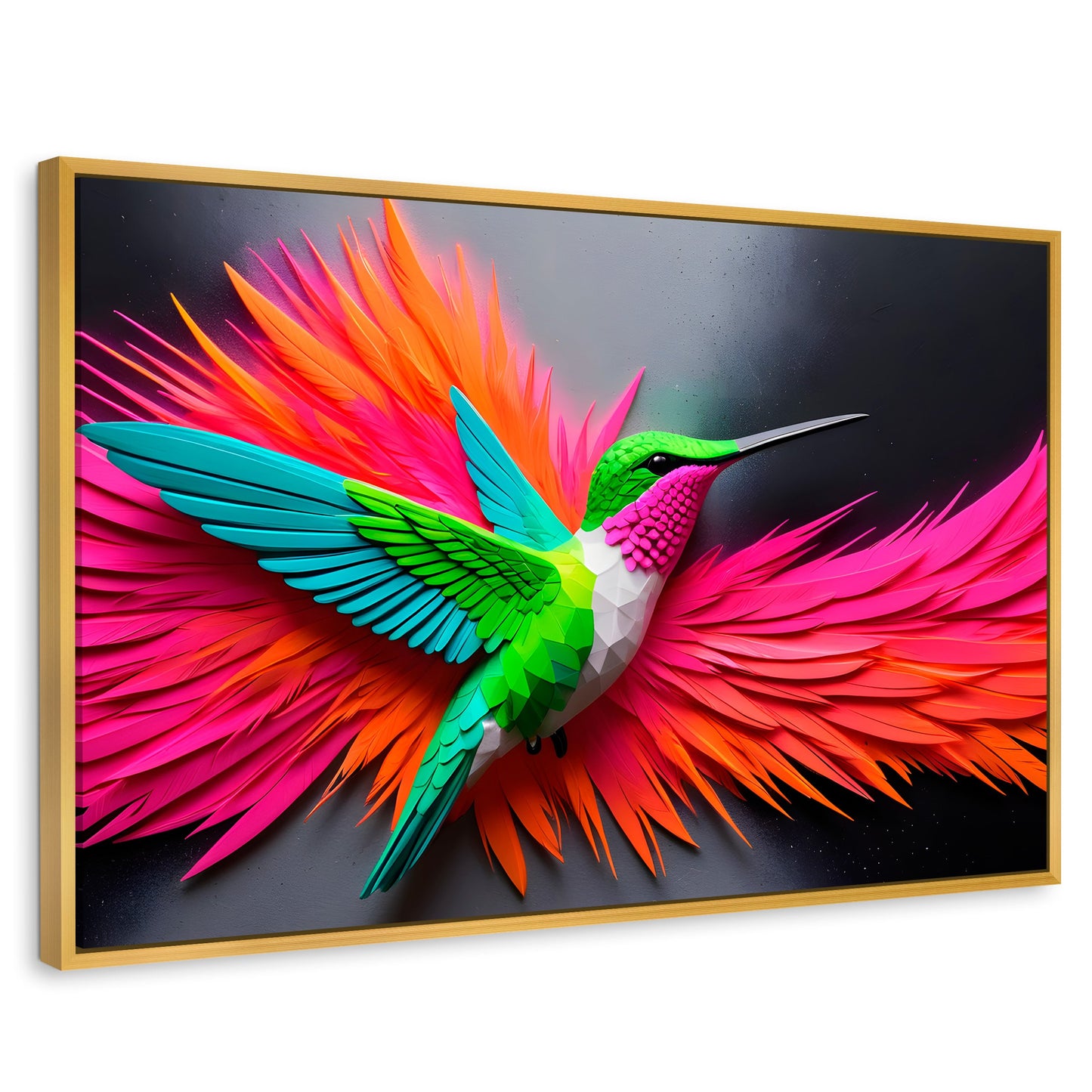 Cuadros Decorativos Canvas Revolution | Colibri Arcoiris | Rectangular | Portada | Marco Dorado