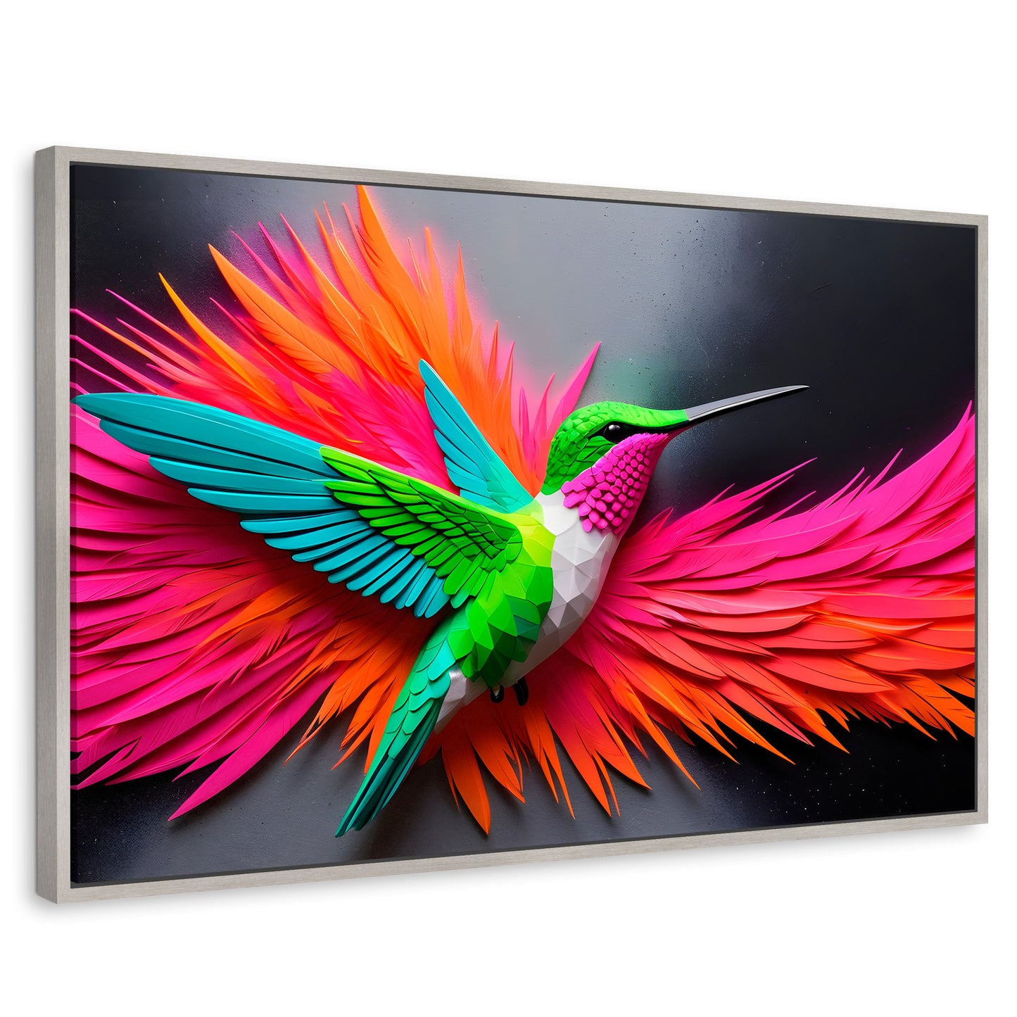Cuadros Decorativos Canvas Revolution | Colibri Arcoiris | Rectangular | Portada | Marco Plateado