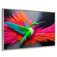 Cuadros Decorativos Canvas Revolution | Colibri Arcoiris | Rectangular | Portada | Marco Plateado