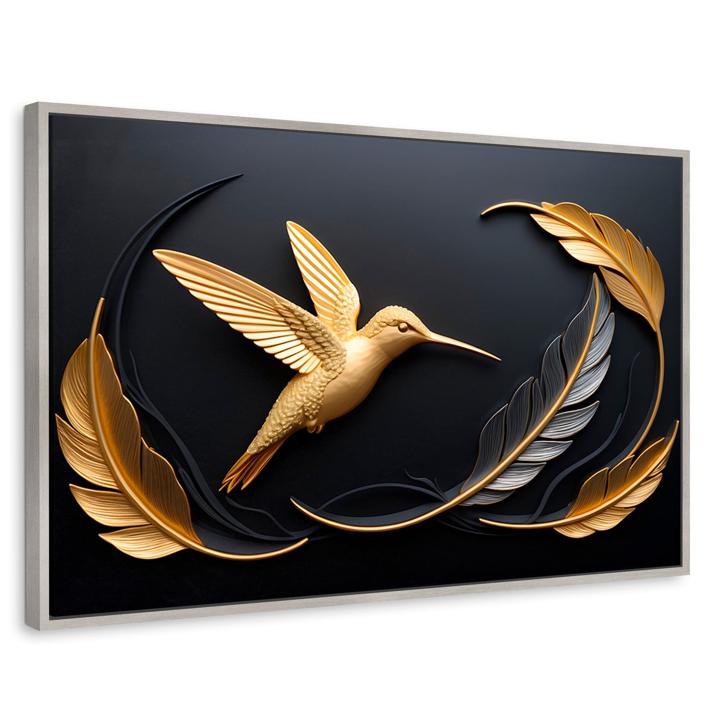 Cuadros Decorativos Canvas Revolution | Colibri Brillante | Rectangular | Portada | Marco Plateado