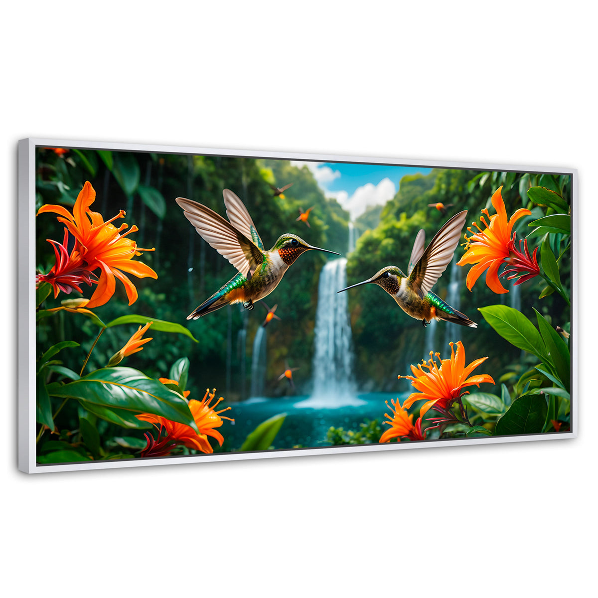 Cuadros Decorativos Canvas Revolution | Colibri Cascadas | Panoramico | Portada | Marco Dorado