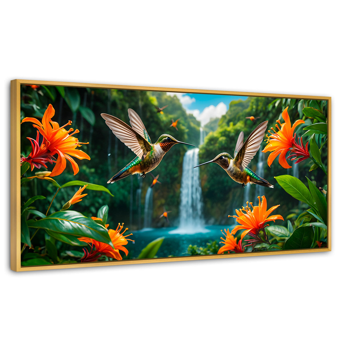 Cuadros Decorativos Canvas Revolution | Colibri Cascadas | Panoramico | Portada | Marco Madera