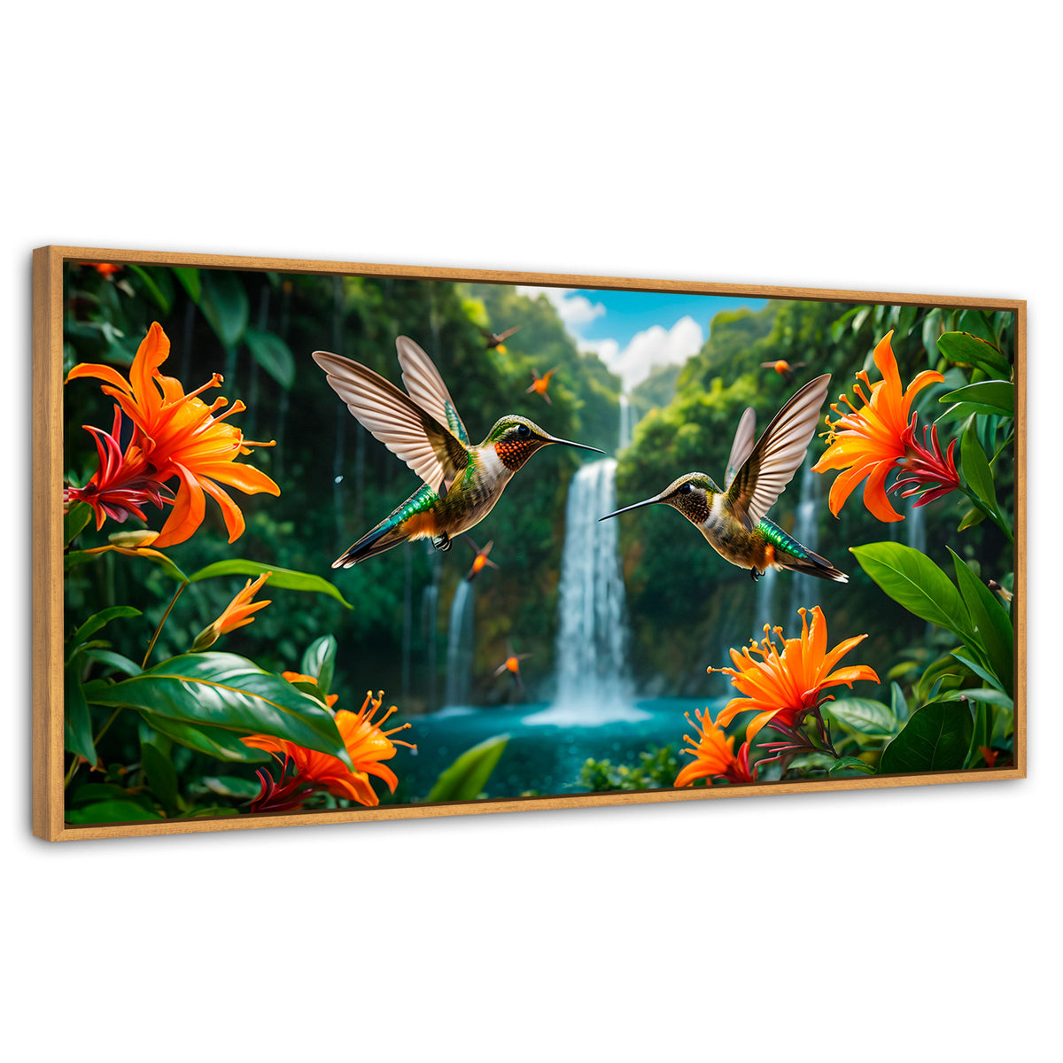 Cuadros Decorativos Canvas Revolution | Colibri Cascadas | Panoramico | Portada | Marco Negro