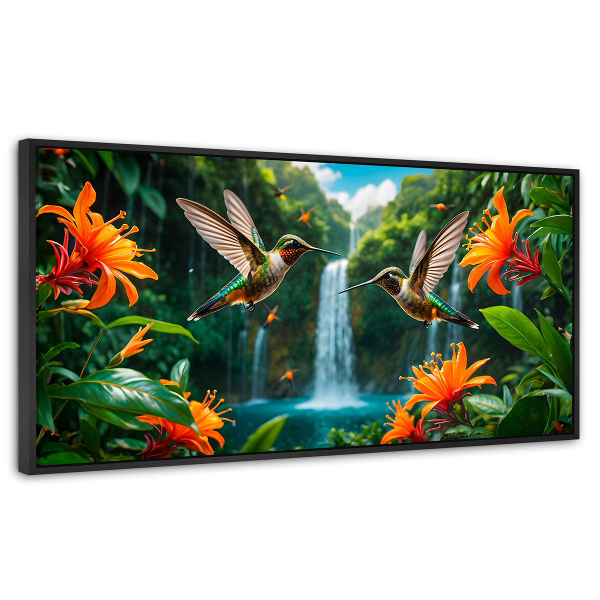 Cuadros Decorativos Canvas Revolution | Colibri Cascadas | Panoramico | Portada | Marco Plateado