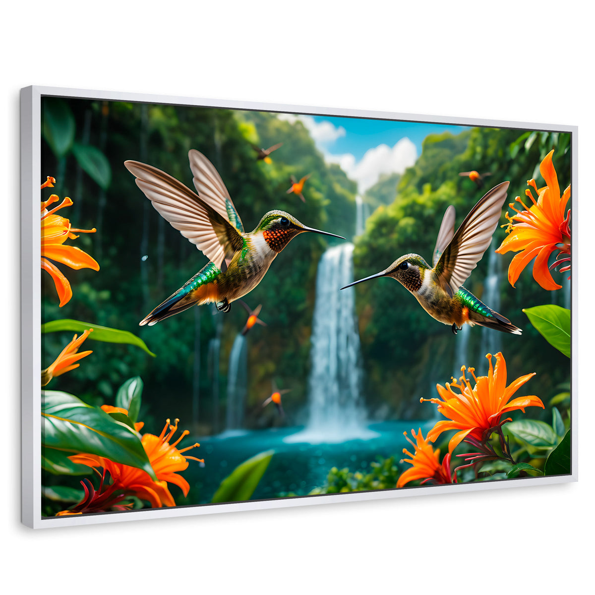 Cuadros Decorativos Canvas Revolution | Colibri Cascadas | Rectangular | Portada | Marco Blanco