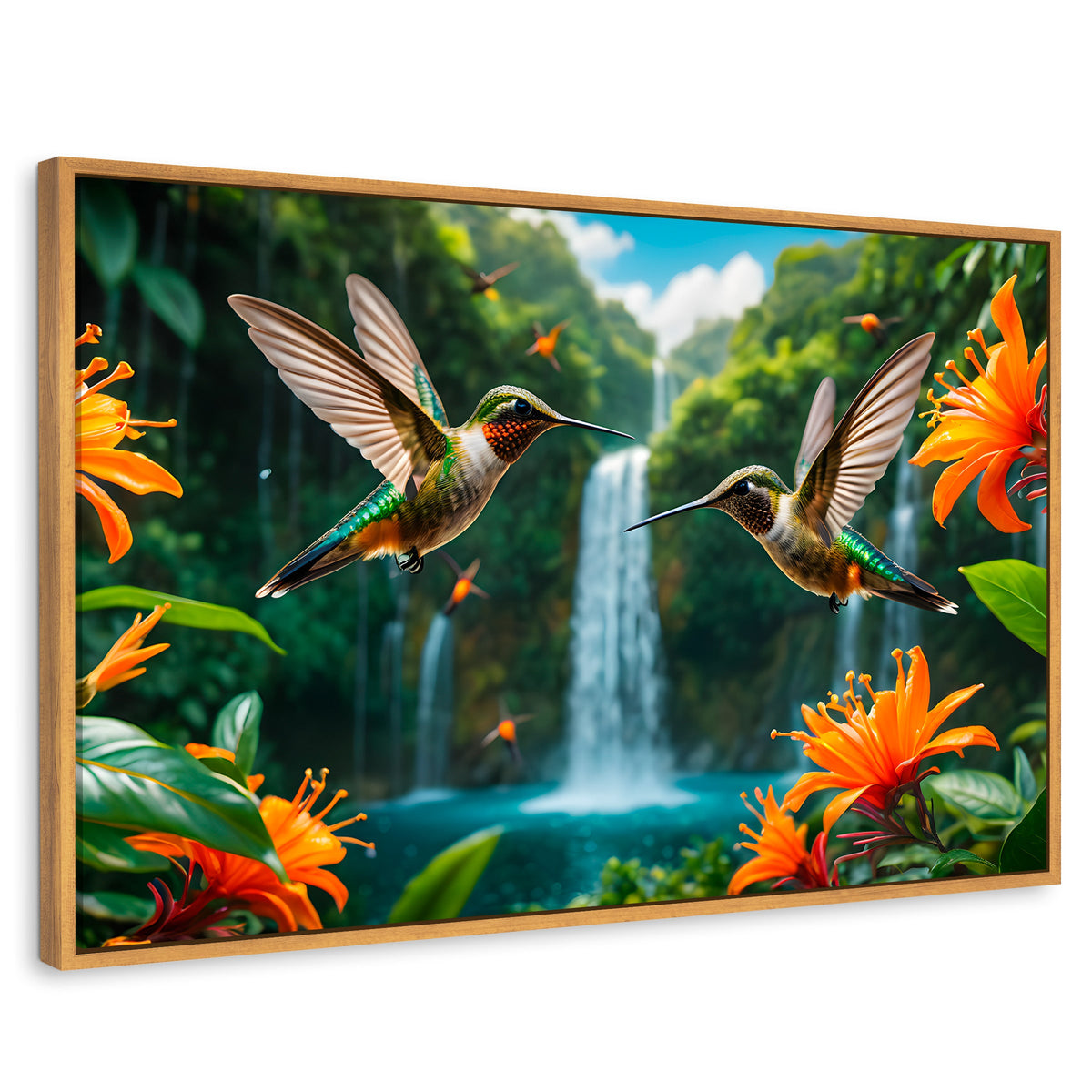 Cuadros Decorativos Canvas Revolution | Colibri Cascadas | Rectangular | Portada | Marco Madera