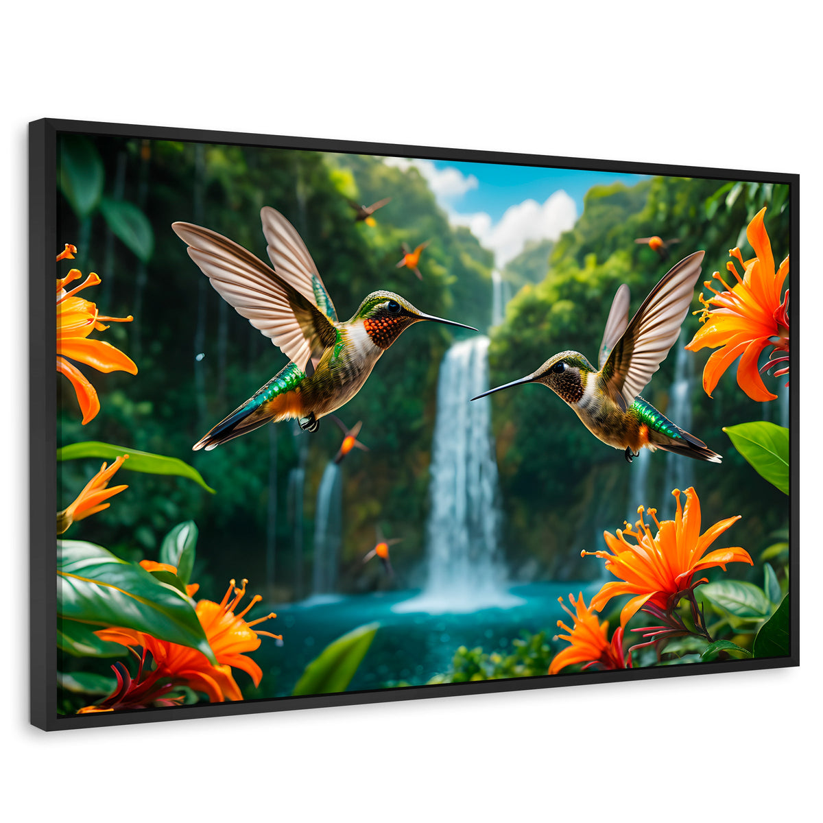 Cuadros Decorativos Canvas Revolution | Colibri Cascadas | Rectangular | Portada | Marco Negro