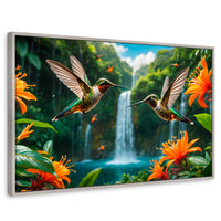 Cuadros Decorativos Canvas Revolution | Colibri Cascadas | Rectangular | Portada | Marco Plateado