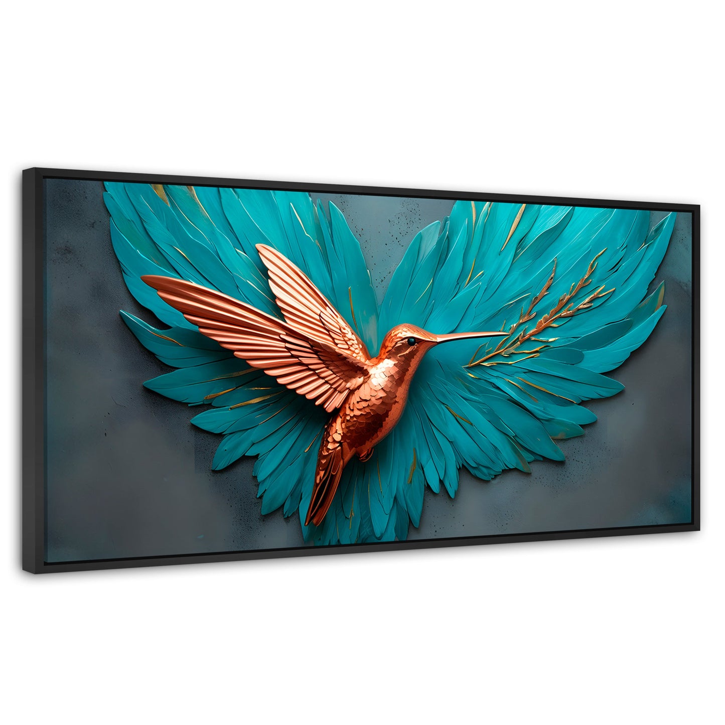 Cuadros Decorativos Canvas Revolution | Colibri Celeste | Panoramico | Portada | Marco Plateado