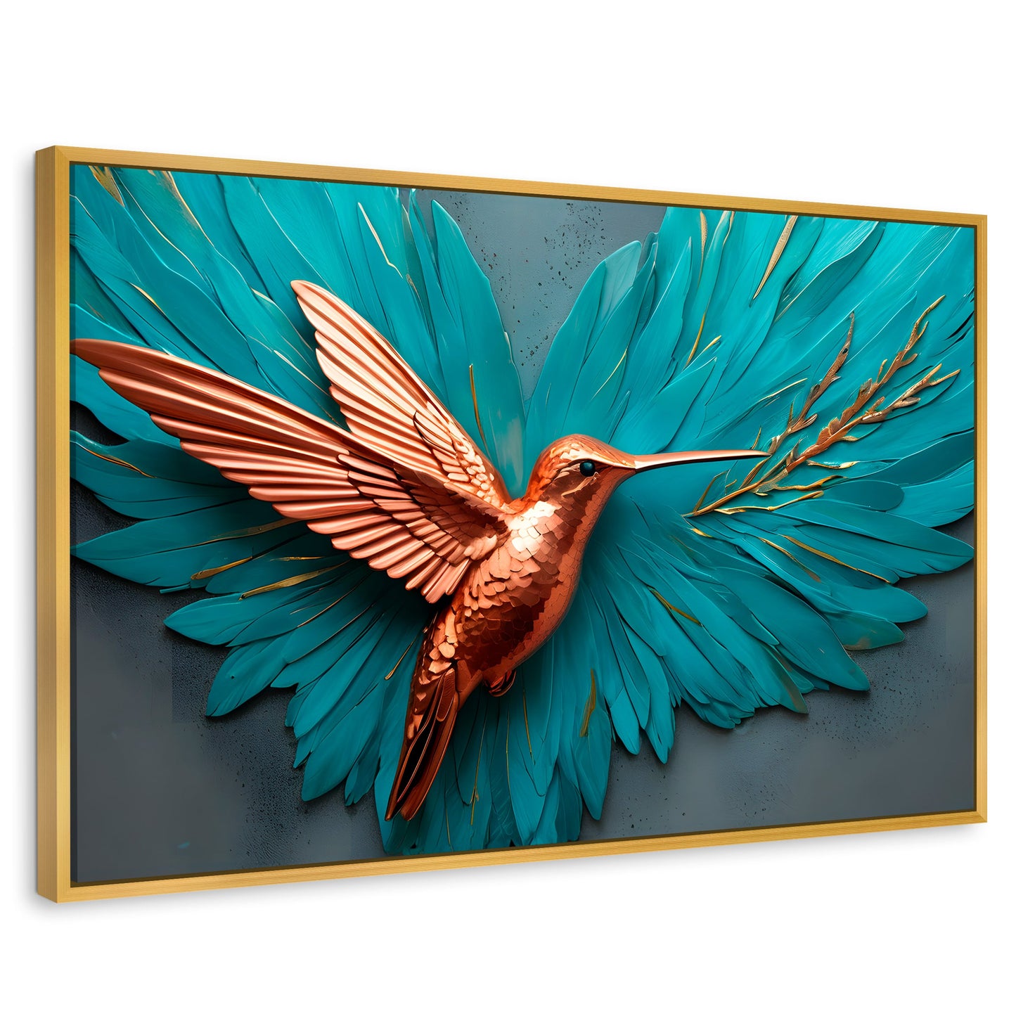 Cuadros Decorativos Canvas Revolution | Colibri Celeste | Rectangular | Portada | Marco Dorado