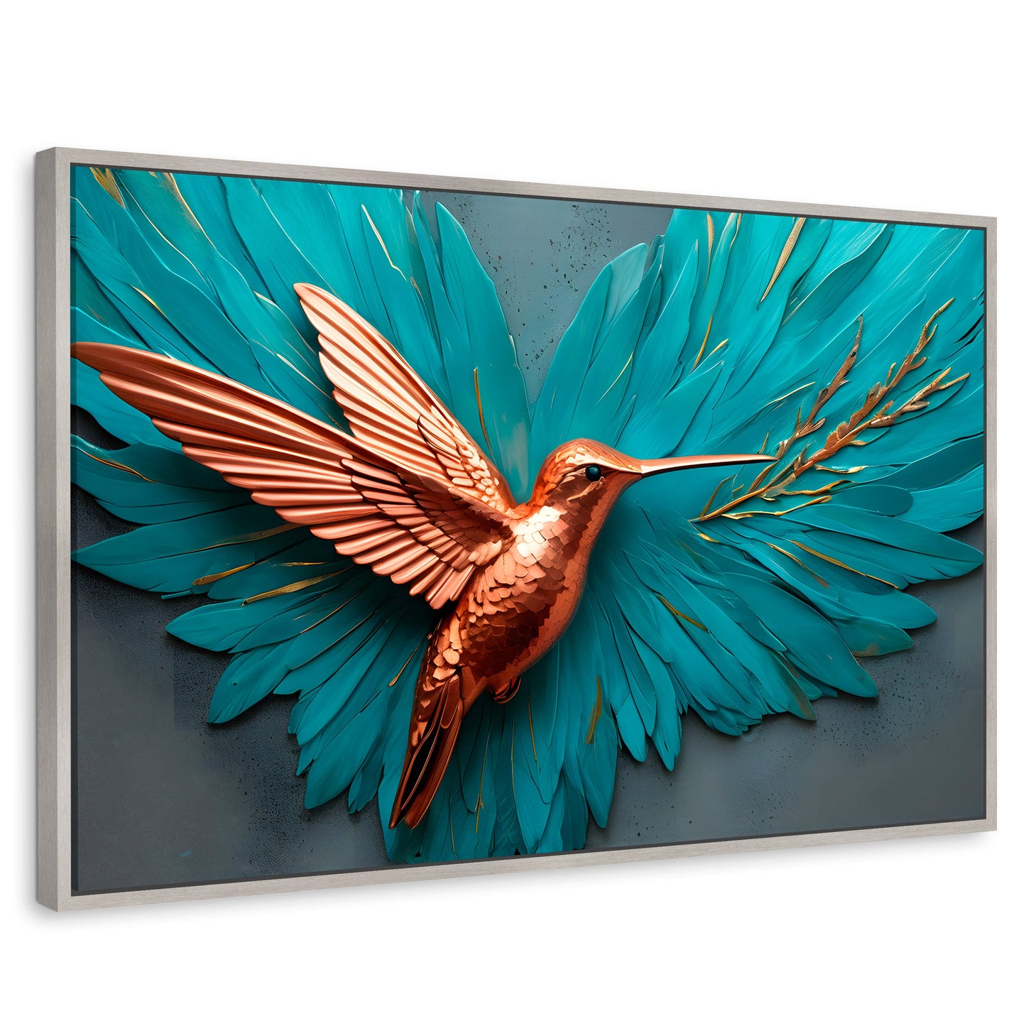 Cuadros Decorativos Canvas Revolution | Colibri Celeste | Rectangular | Portada | Marco Plateado