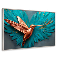 Cuadros Decorativos Canvas Revolution | Colibri Celeste | Rectangular | Portada | Marco Plateado